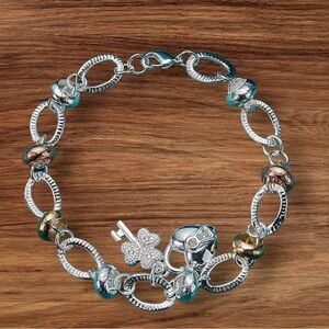 925 Sterling Silver Heart Lock Clover Flower AAA Zircon Bracelet For Wom…